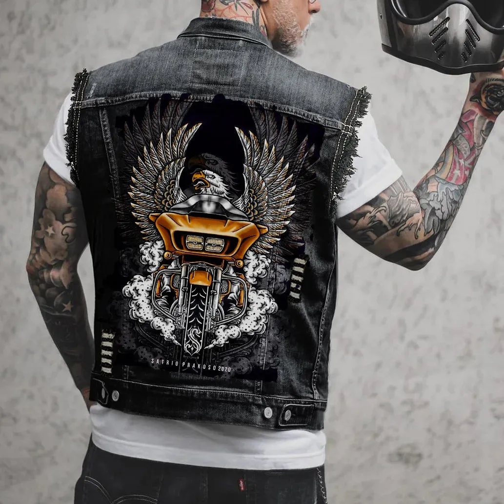 Alr™ Men's Denim Biker Motorcycle Vest, Eagles