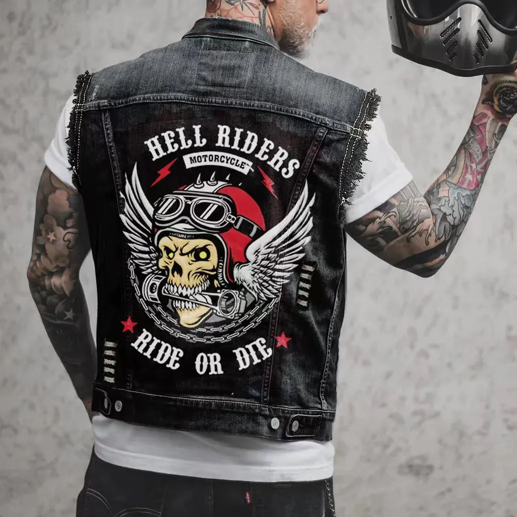 Alr™ Men's Denim Biker Motorcycle Vest, Hell Riders