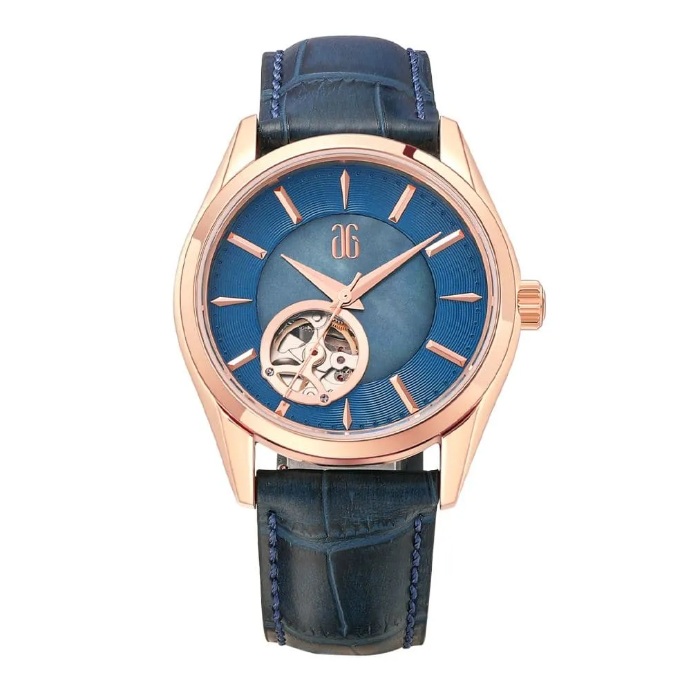 Aries Gold Goldex 8023 Blue Dial And Leather Strap Women Watch L 8023 RG-TE