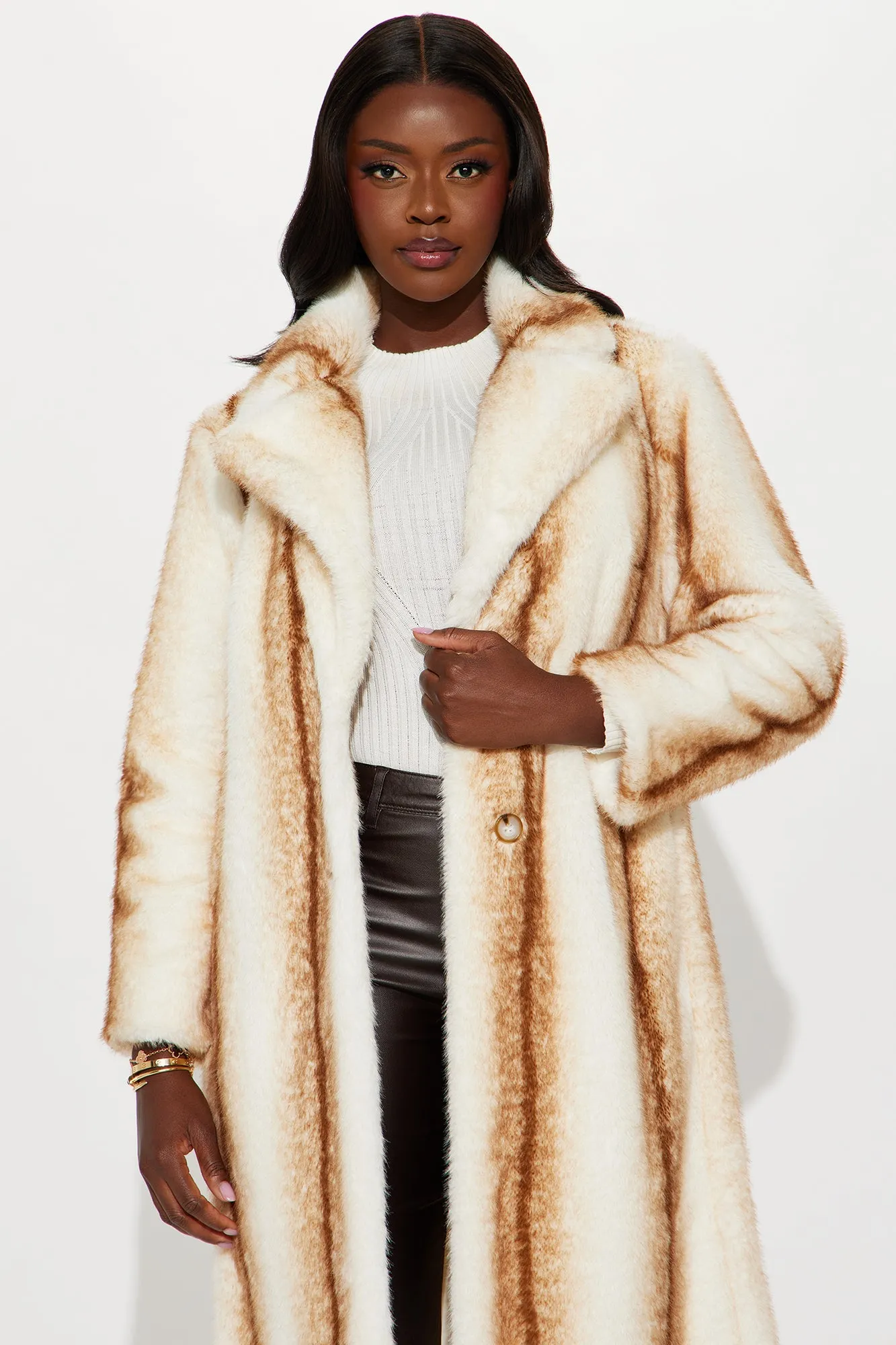 Aspen Ready Faux Fur Coat - White/combo