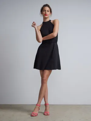 Belted Halterneck Flare Dress - City Knits