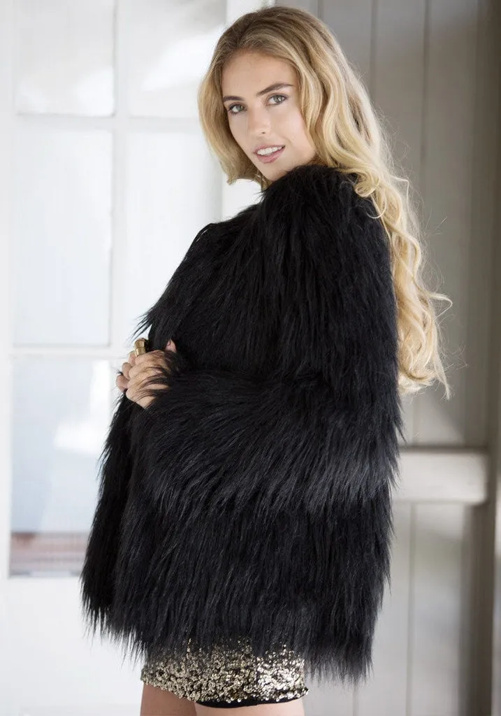 Black Faux Fur Coat