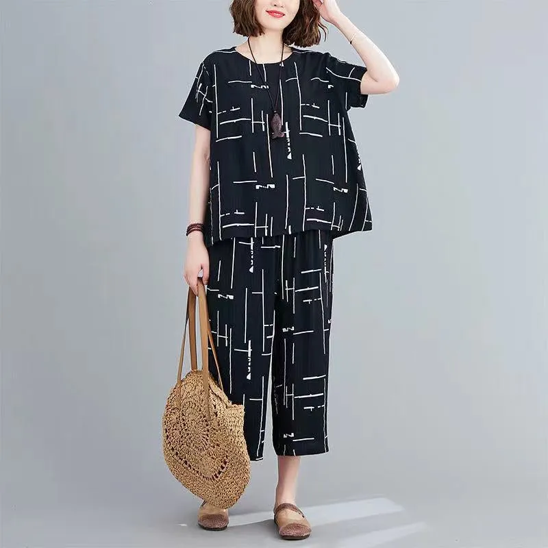 Black Printed Capri PJ Nightsuit