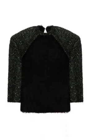 BLACK WOOL-BLEND SWEATER WITH SLEEVE DETAILING