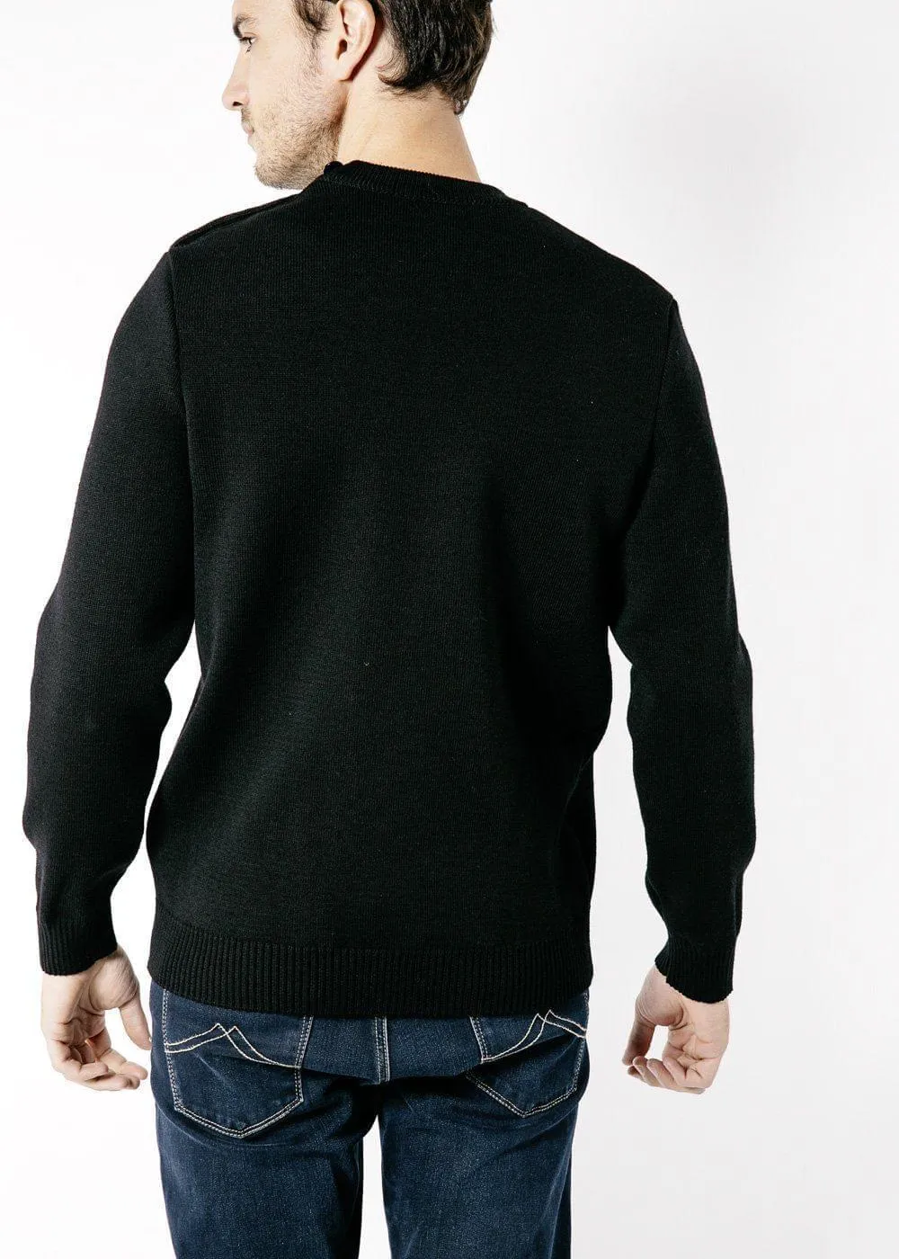 CANCALE - Wool Fisherman Sweater with Button Shoulder | Loose Fit (BLACK)