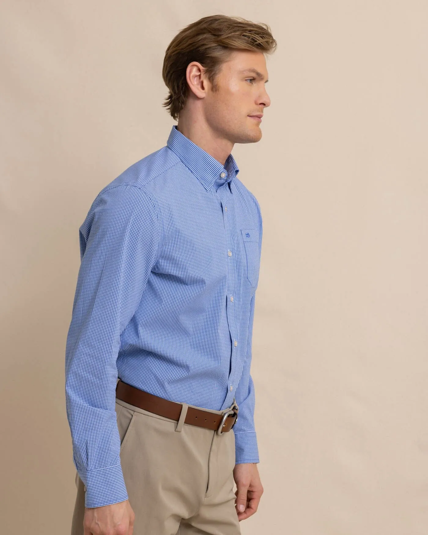 Charleston Parkwood Micro-Gingham Long Sleeve Sport Shirt