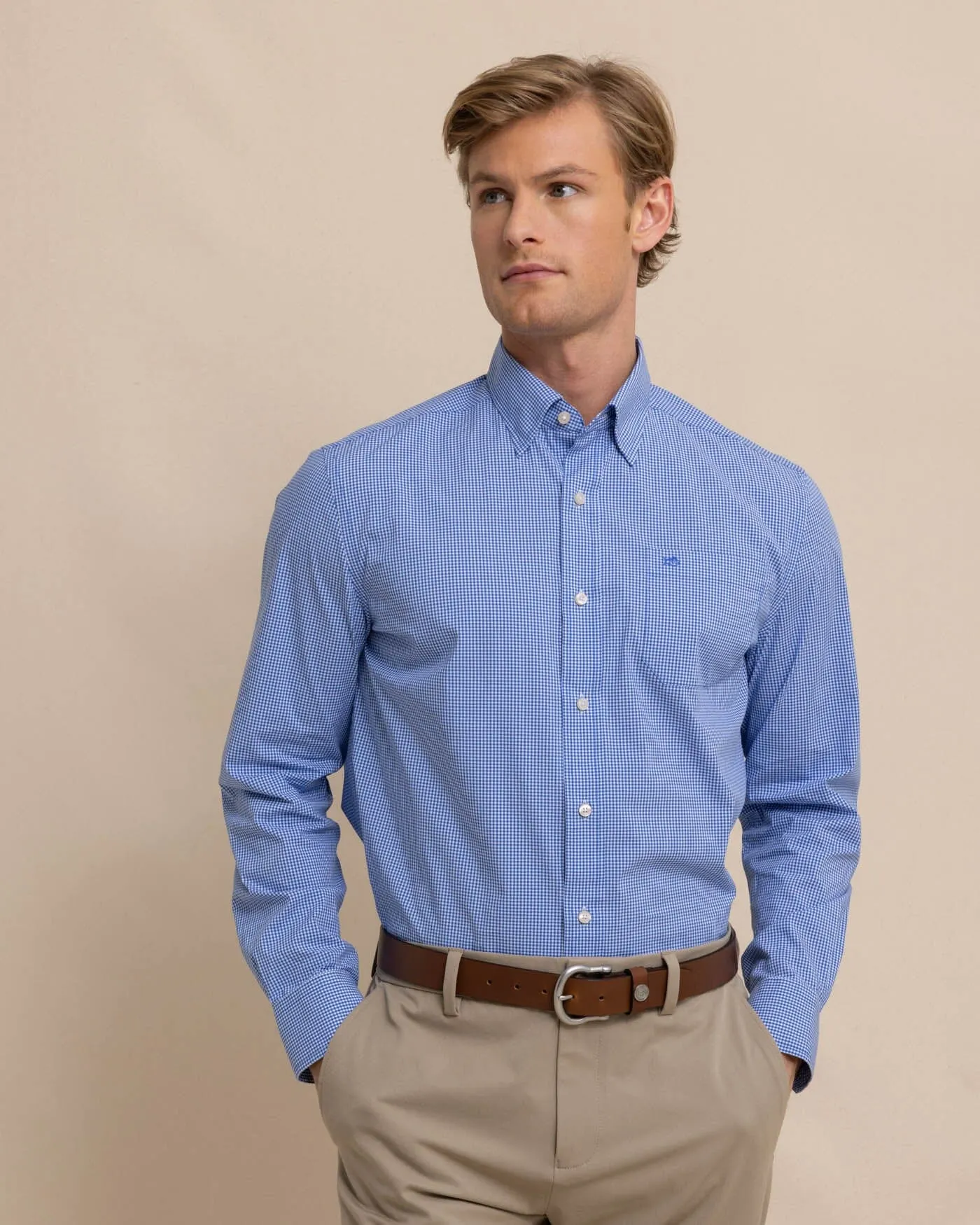 Charleston Parkwood Micro-Gingham Long Sleeve Sport Shirt