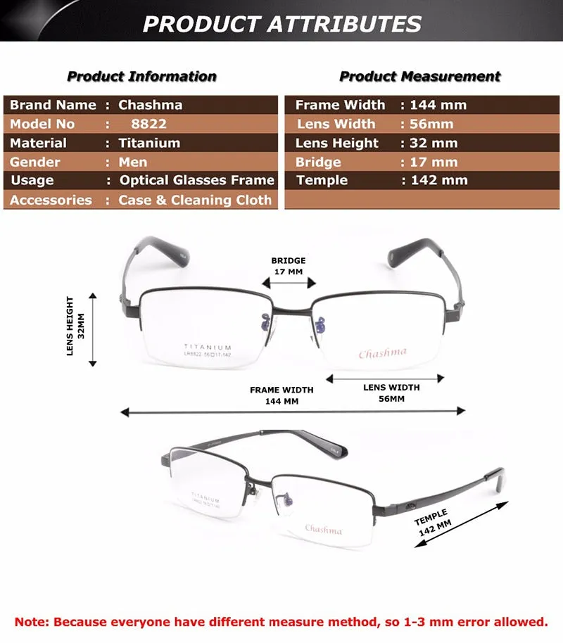 Chashma Men's Semi Rim Square Titanium Eyeglasses 8822