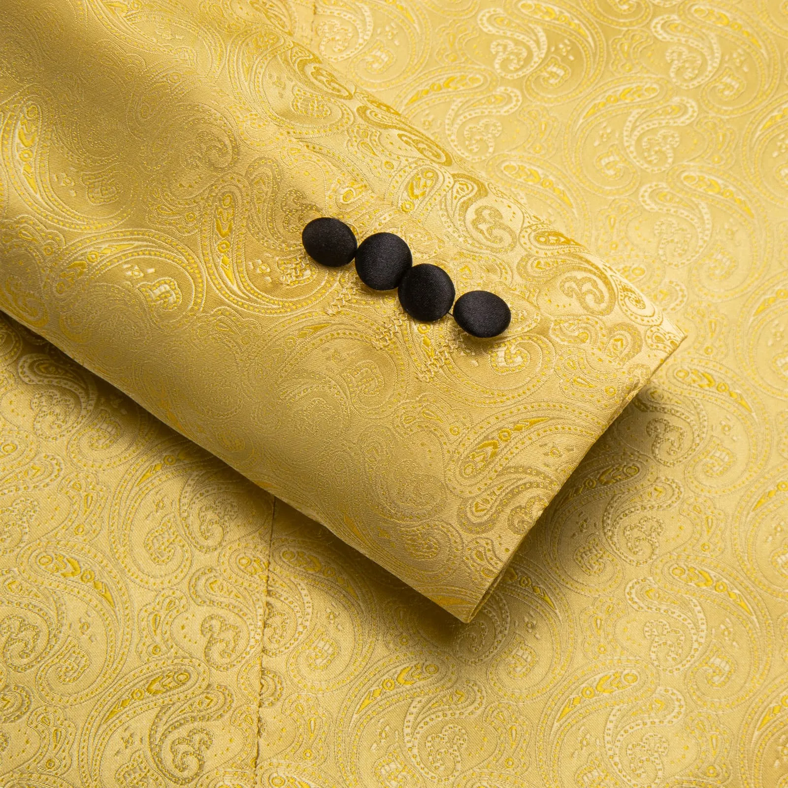 DiBanGu Urobilin Yellow Paisley Shawl Collar Silk Slim Fit Mens Dress Suit