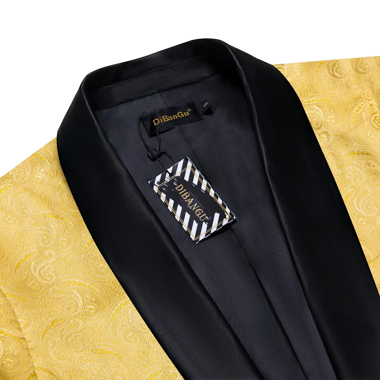 DiBanGu Urobilin Yellow Paisley Shawl Collar Silk Slim Fit Mens Dress Suit