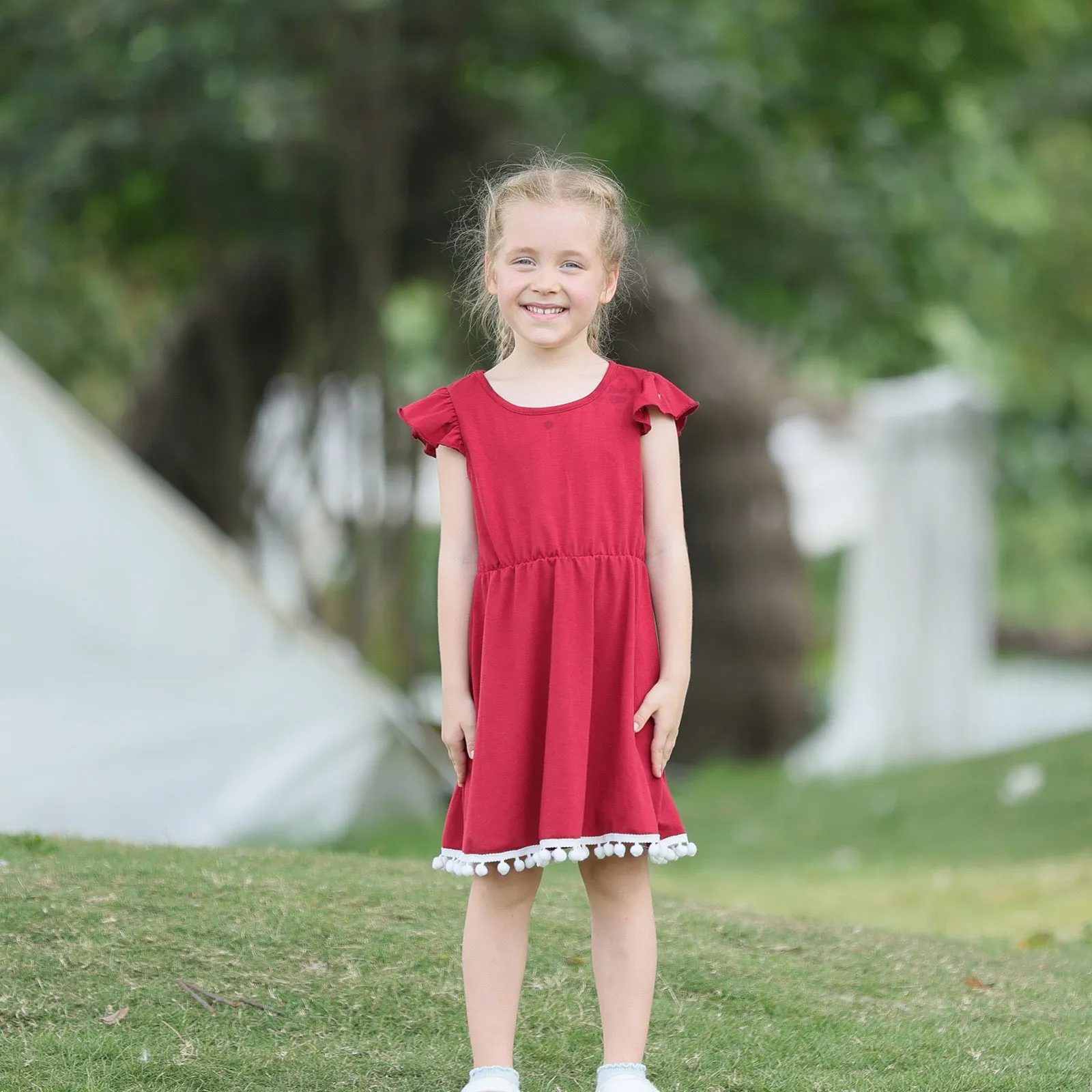 Family Matching Solid V Neck Red Dresses and Short-sleeve T-shirts Sets