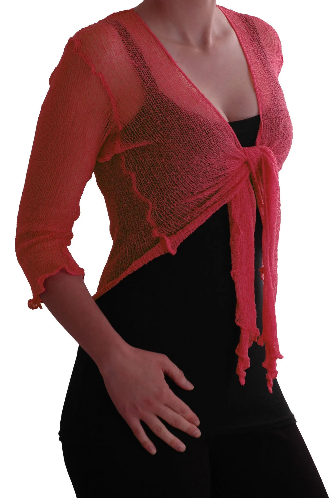 Foxy Mesh Knit Tie Front Cardigan