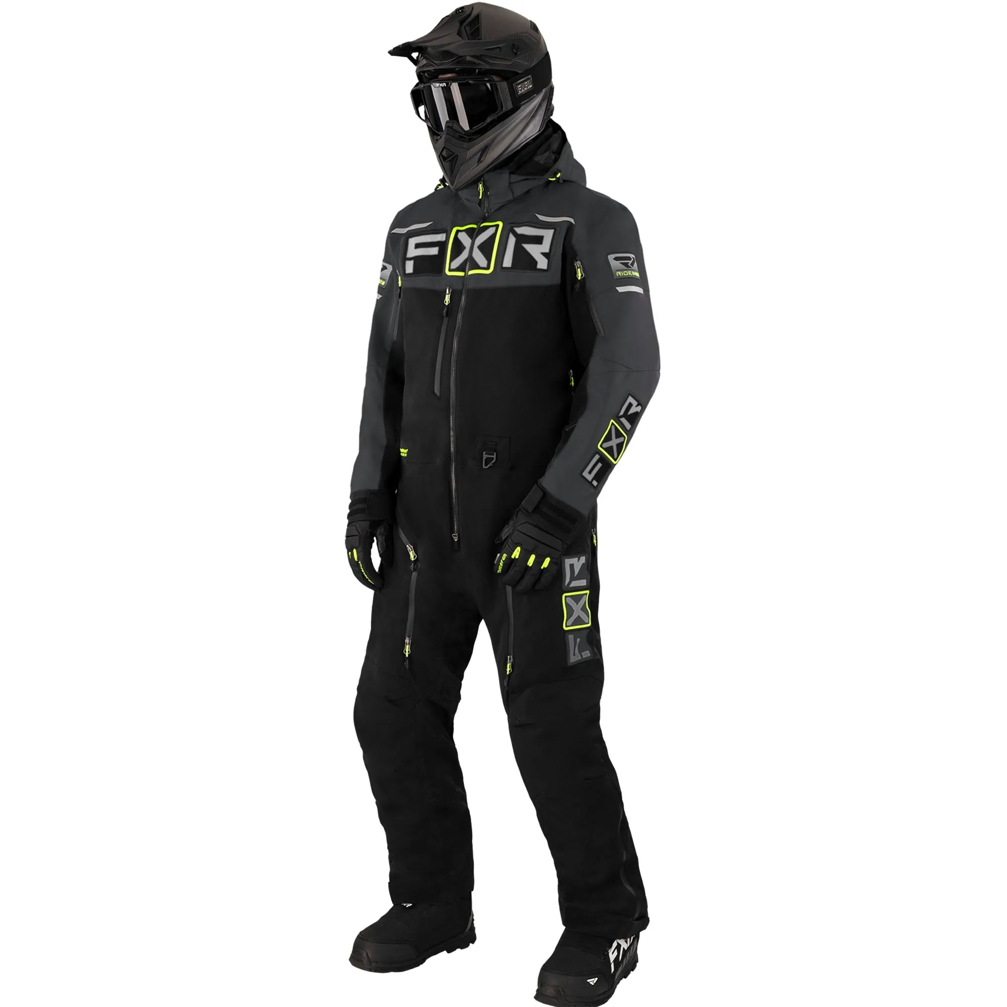 FXR  Mens Maverick Lite Snowmobile Monosuit Black Charcoal HiVis Winter HydrX Pro