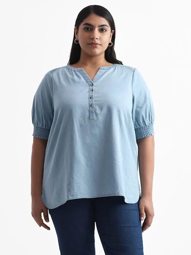 Gia Solid Blue Denim Blouse