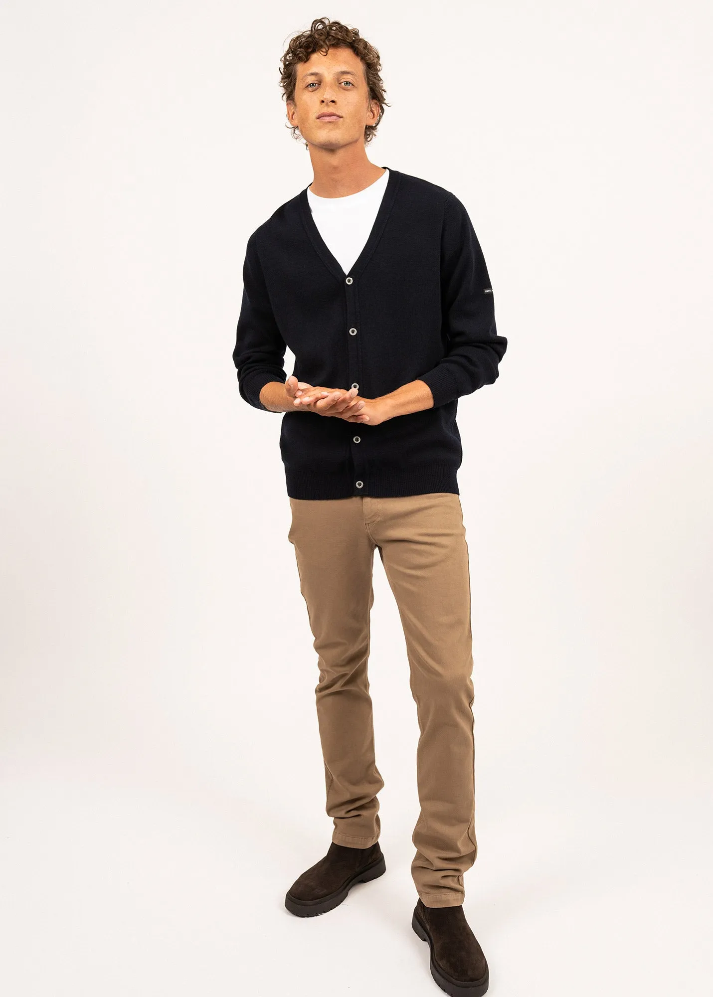 Guingamp buttoned cardigan - in extra soft merino wool (NAVY)