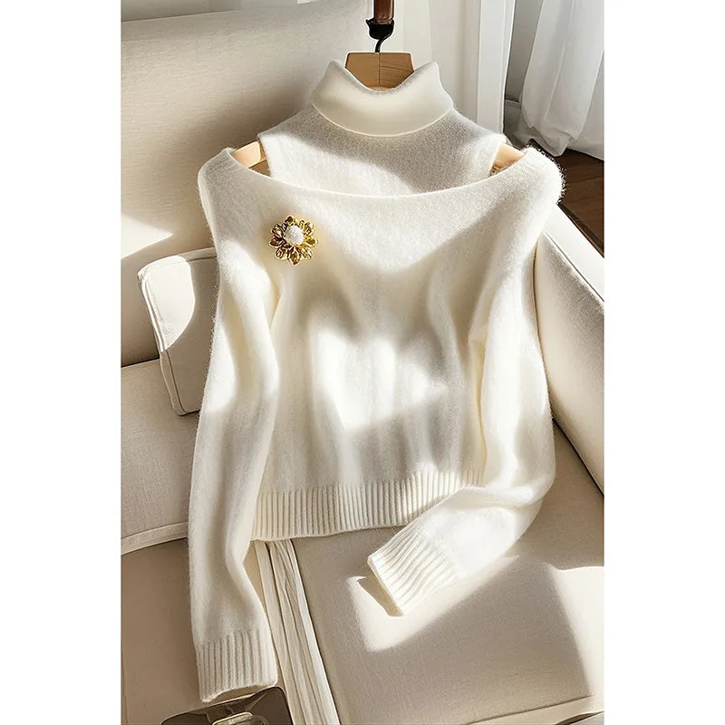 High-end Turtleneck Soft White Knitwear