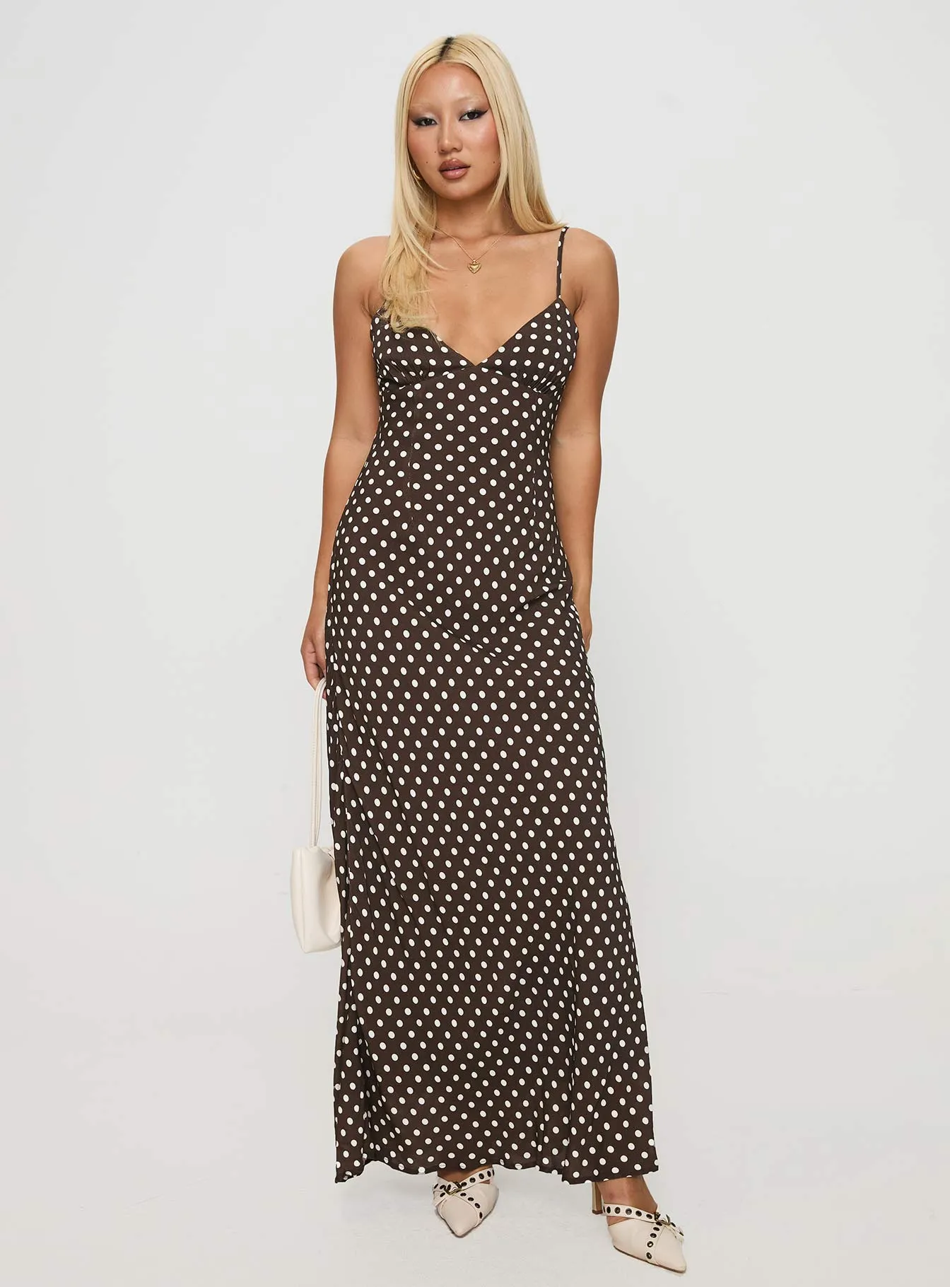 Jorjana Polka Maxi Dress Brown / White