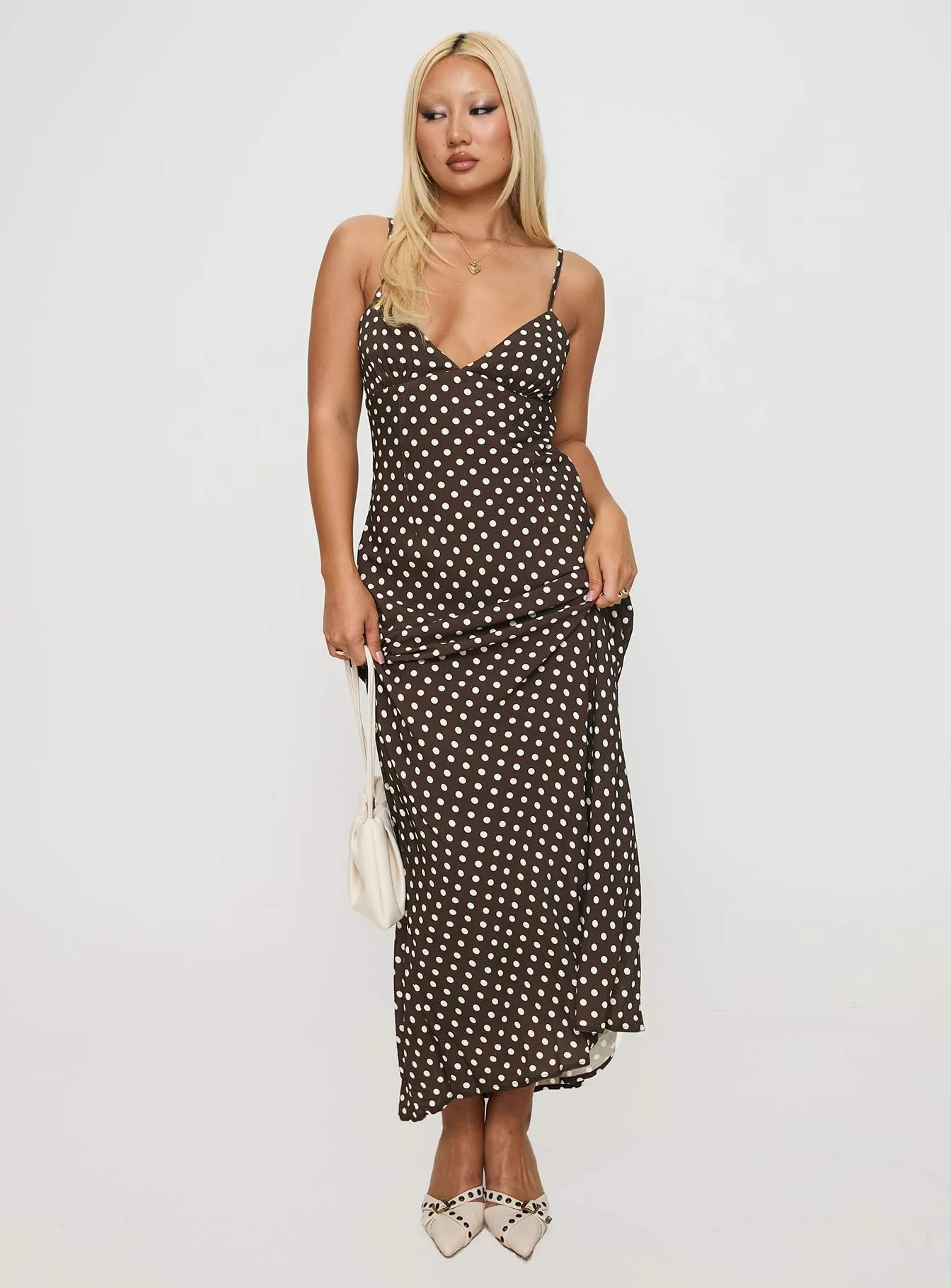 Jorjana Polka Maxi Dress Brown / White