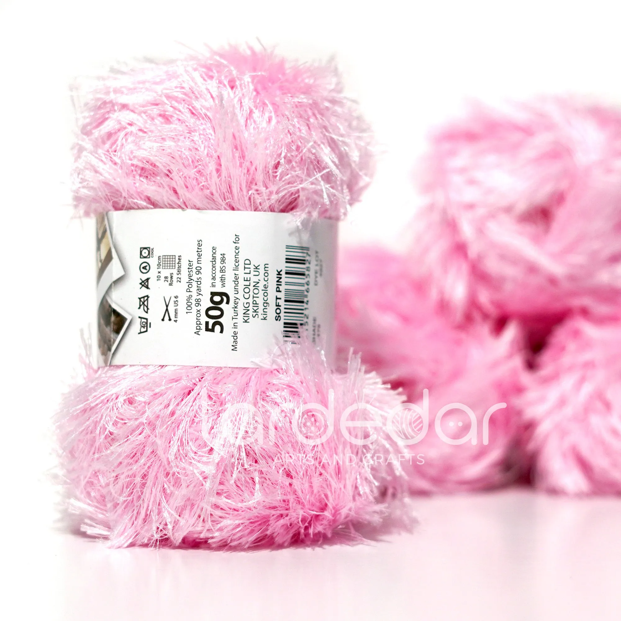 King Cole Moments DK Eyelash Knitting Wool Yarn in Soft Pink (479) - 50g Ball