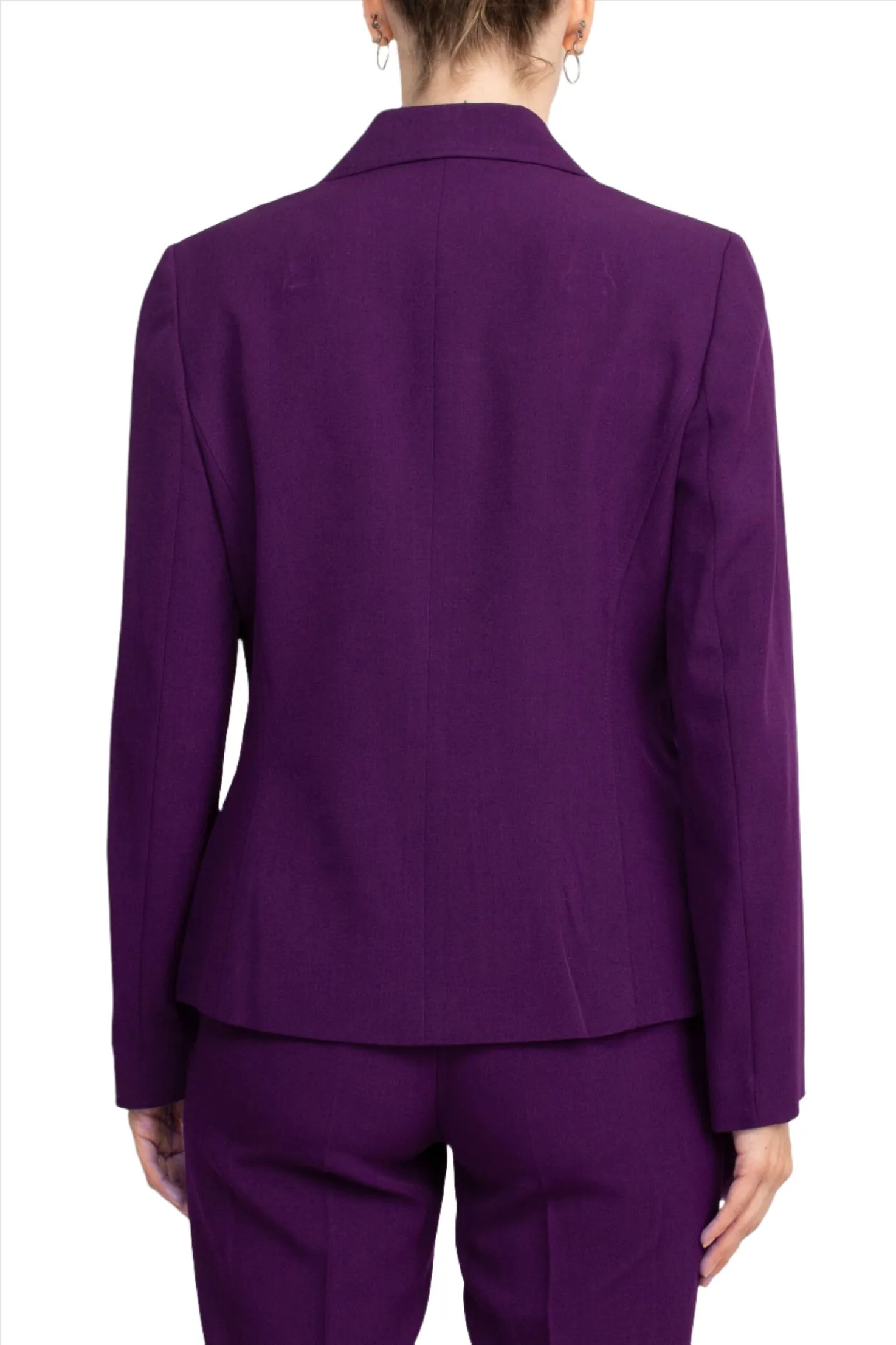 Le Suit Notched Collar One Button Jacket with Button Hook Zipper Closure Pockets Crepe Pants Suit ( Petite )