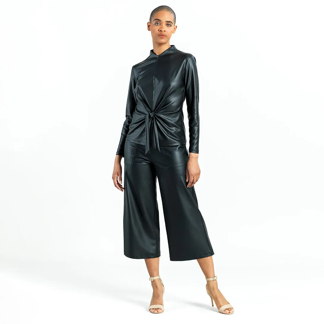 Liquid Leather™ - Sheen Center Front Tie Top - Black