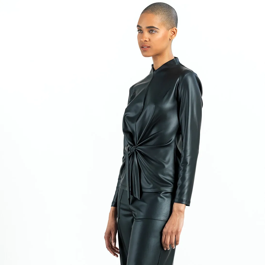 Liquid Leather™ - Sheen Center Front Tie Top - Black