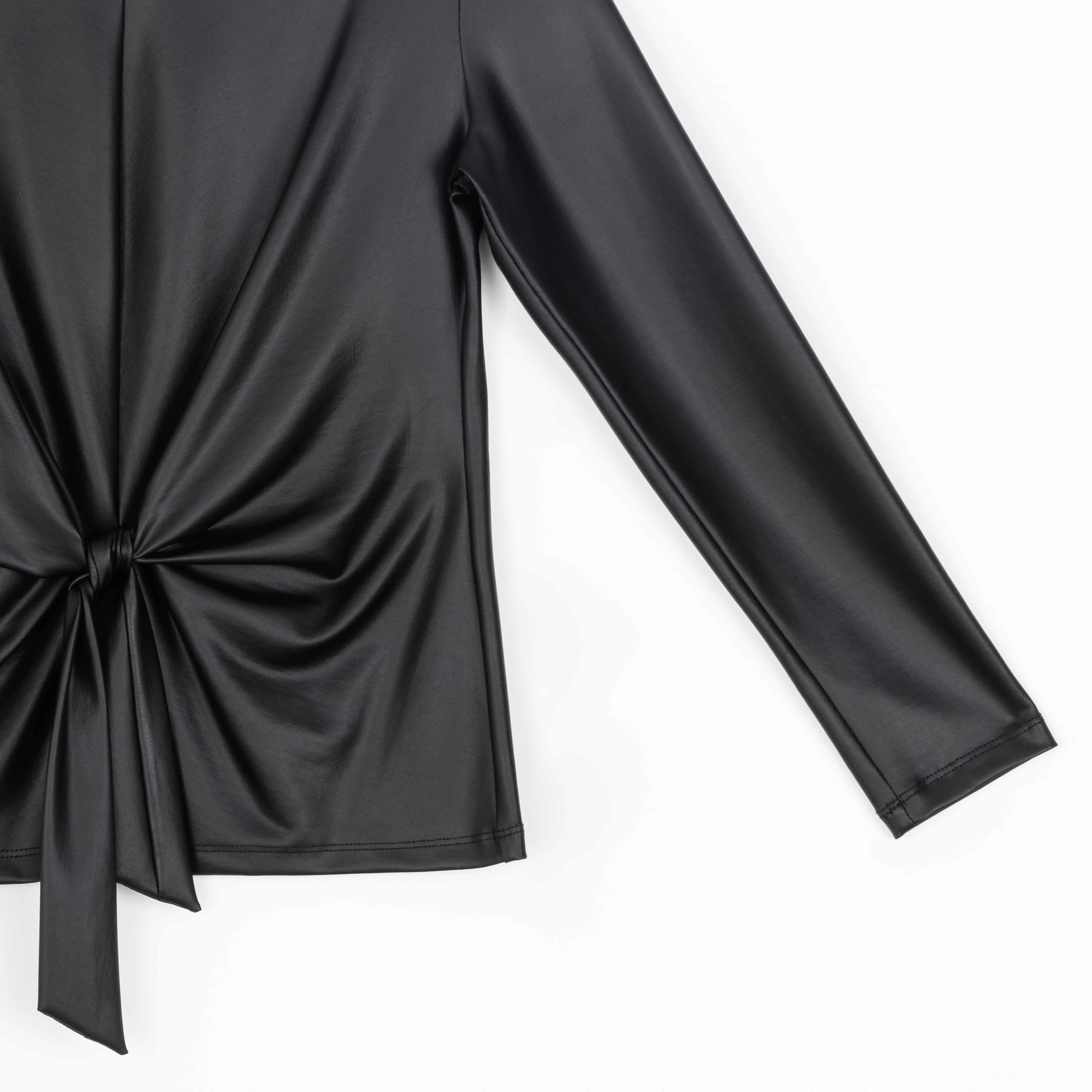 Liquid Leather™ - Sheen Center Front Tie Top - Black