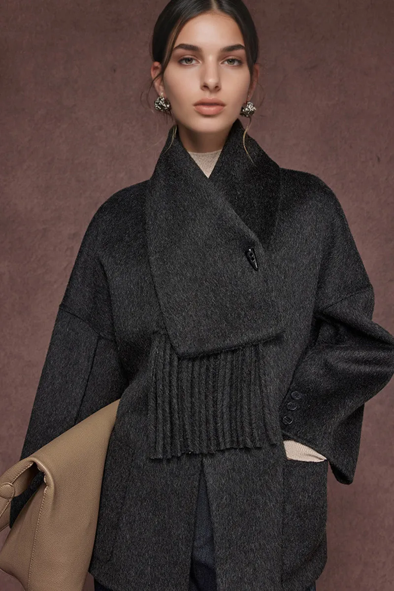 Luxe Oversized Double Faced Alpaca Wool Coat with Matching Scarf