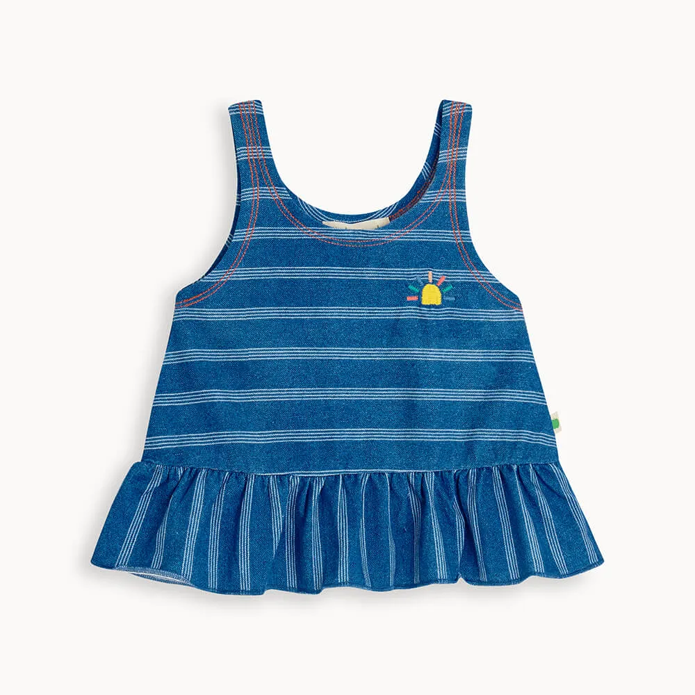 Marta - Denim Pinstripe Baby & Kids Frill Top