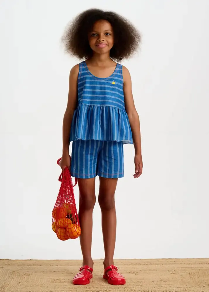 Marta - Denim Pinstripe Baby & Kids Frill Top