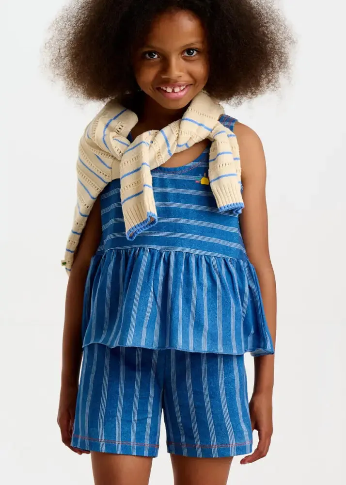 Marta - Denim Pinstripe Baby & Kids Frill Top