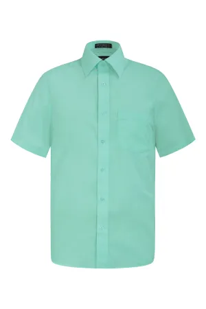 Men's Regular Fit Short Sleeve Solid Color Dress Shirts (Aqua)