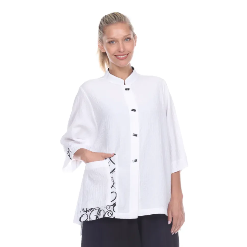 Moonlight Swirl Trim Pocket Blouse - 2760-WT - Size L