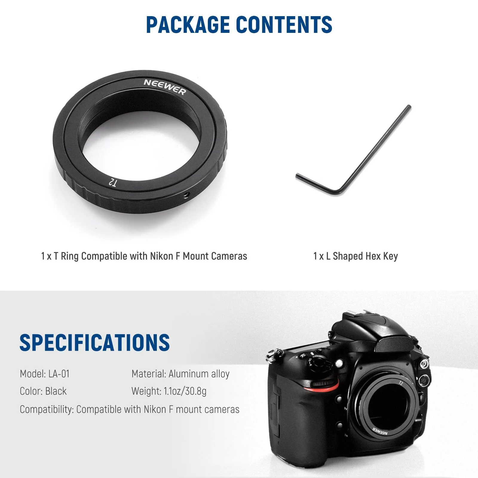 NEEWER LA-01 T Ring for Nikon F Mount Cameras & Telescopes