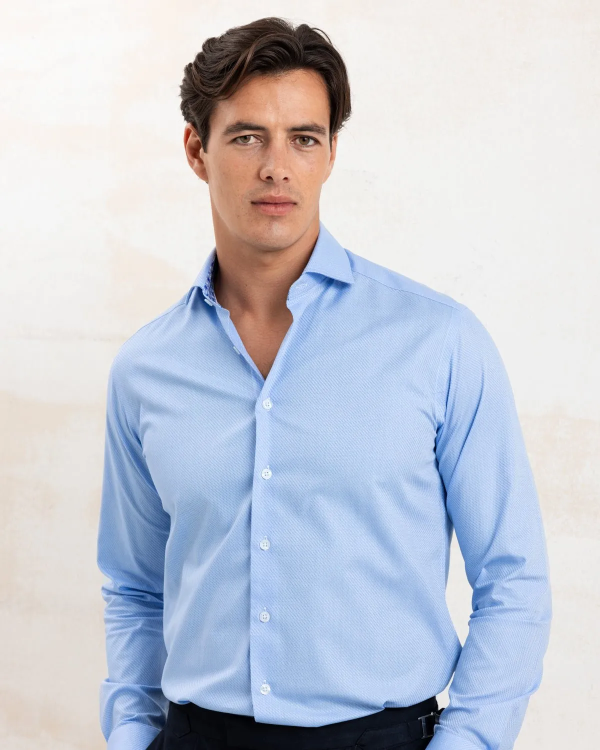 Pale Blue Textured Shirt with Wavy Geo Accents