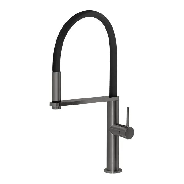 Phoenix Blix Flexible Hose Sink Mixer Round - Brushed Carbon