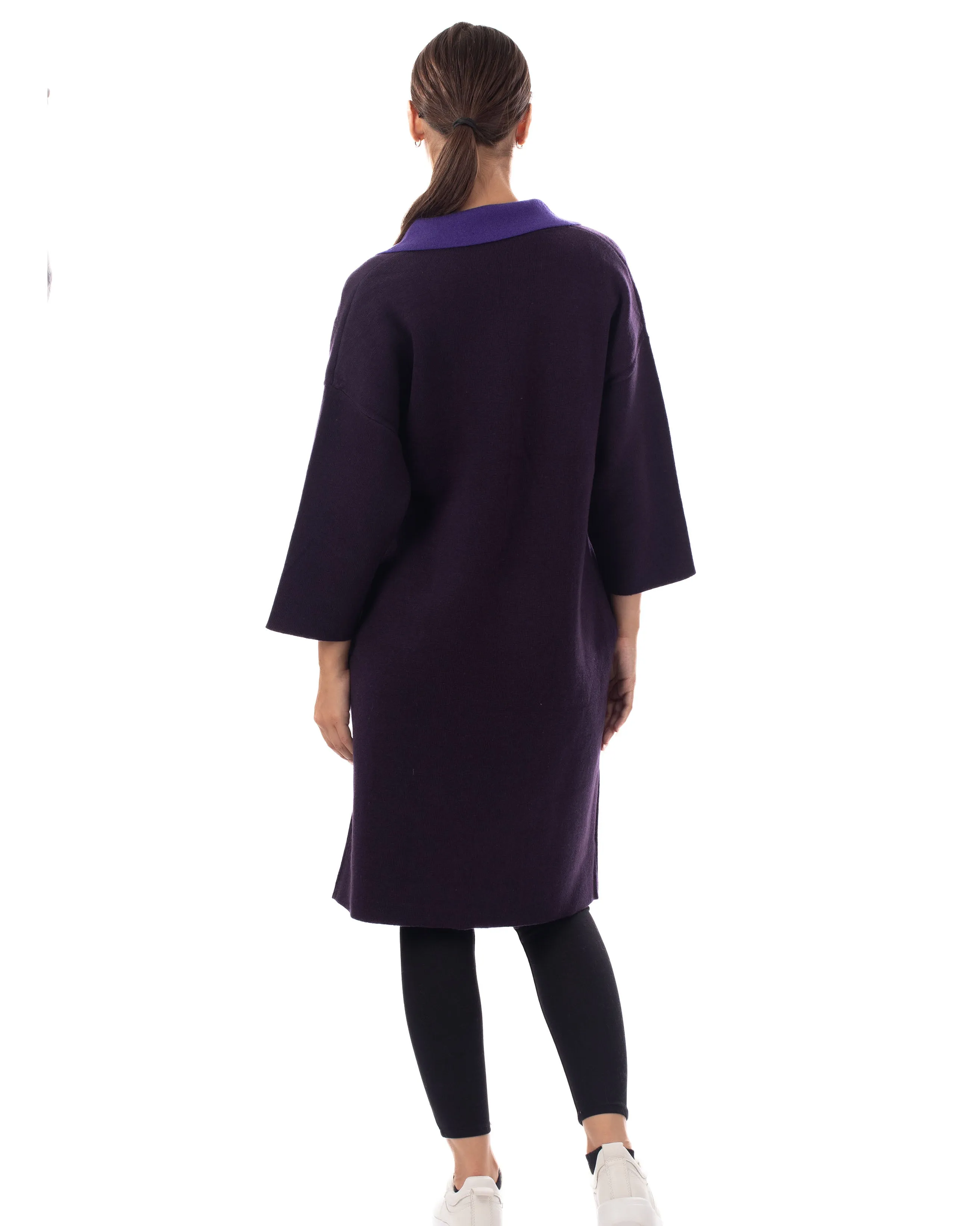 Reversible wool blend cardigan coat  (PURPLE)