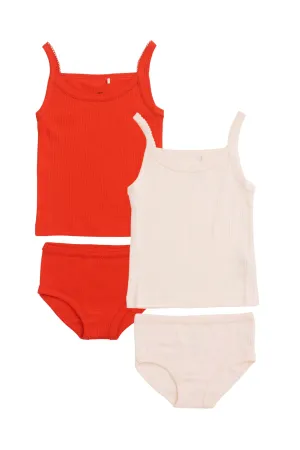 RIB JERSEY 2PACK STRAPTOP AND UNDERPANTS - SOFT PINK/ RED COMB. KICK