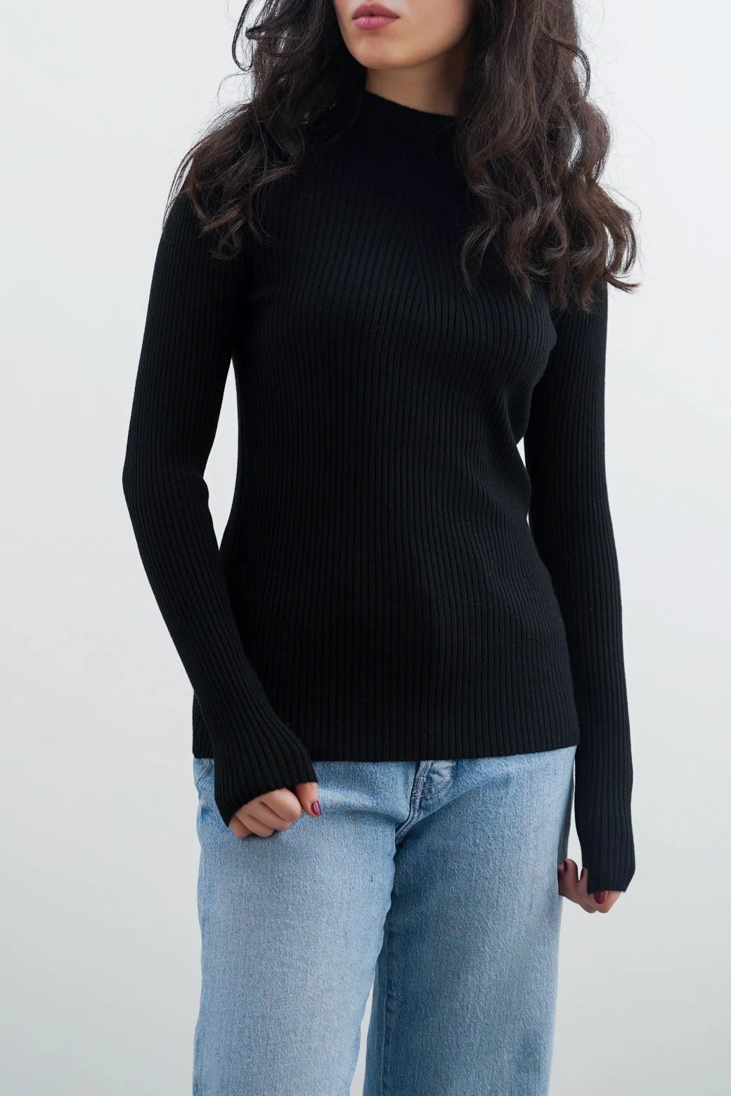 RIBBED HIGH CREW SWEATER