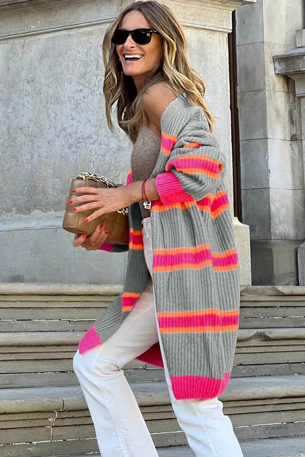 Ribbed Long Knitted Cardigan