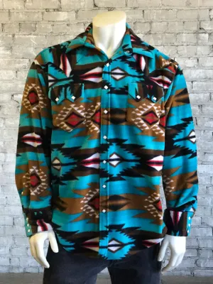 Rockmount Mens Turquoise Fleece Native Pattern Fleece Western L/S Shirt