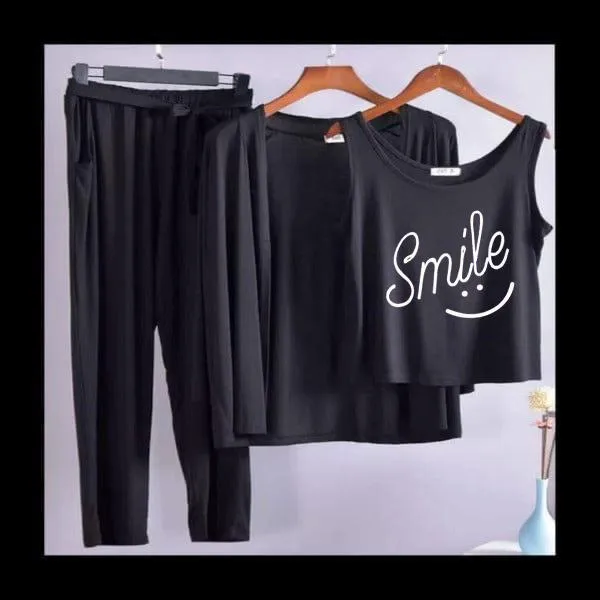 Smiley Women Night Suit PJ 3 Pieces Set