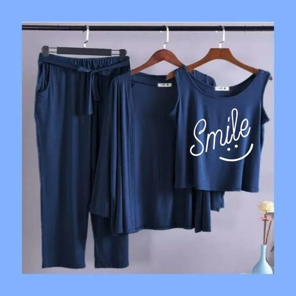 Smiley Women Night Suit PJ 3 Pieces Set