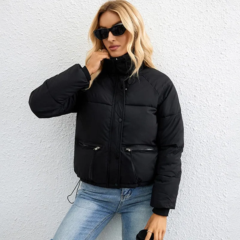 Sonicelife 2024 Autumn New Fall Outfits Down Jacket Women Casual Zipper Thick Warm Parkas Coat Female Cotton Black White Loose Shorts Jackets