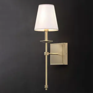 VIKKI Modern Interior Wall Light Aged Brass with White Fabric Shade E14