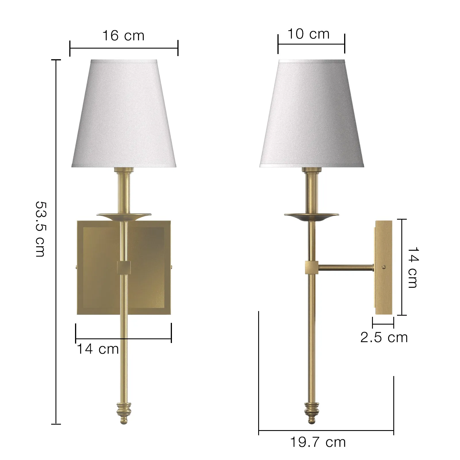 VIKKI Modern Interior Wall Light Aged Brass with White Fabric Shade E14