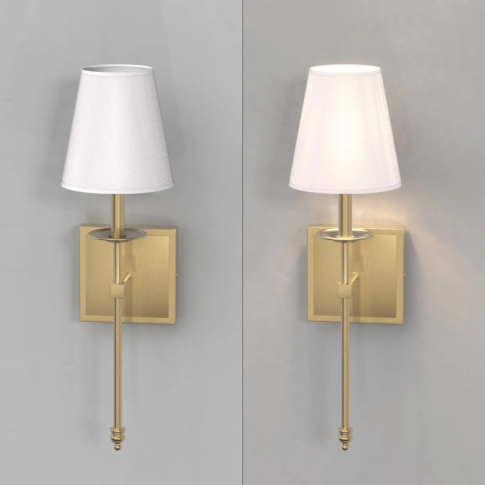 VIKKI Modern Interior Wall Light Aged Brass with White Fabric Shade E14