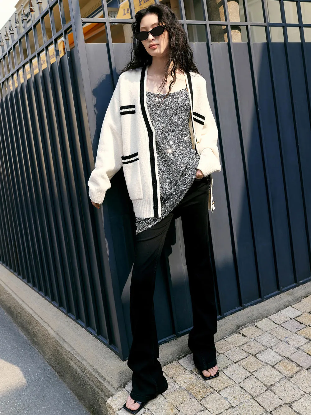 Wool Blend Contrast Cardigan