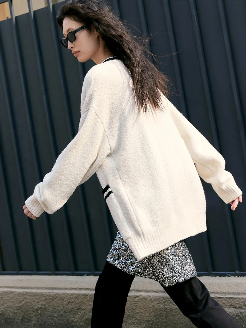 Wool Blend Contrast Cardigan