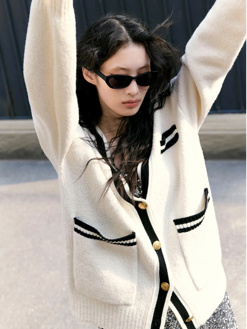 Wool Blend Contrast Cardigan